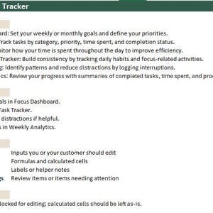 Modello per il monitoraggio della produttività (Excel) / Gestione attività, monitoraggio delle abitudini, registro del tempo e analisi settimanali