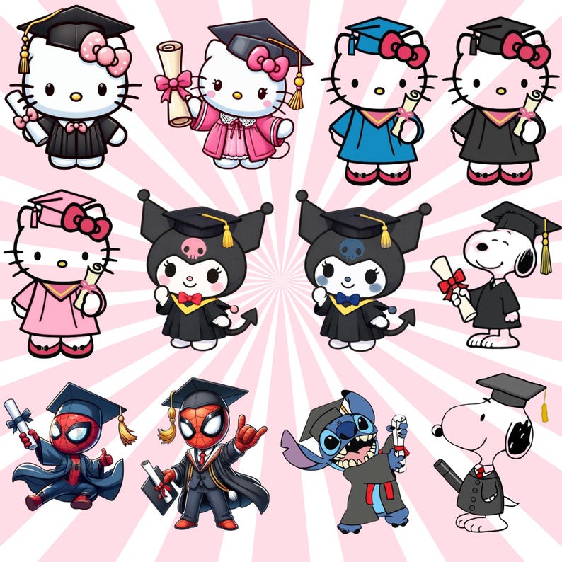 Graduation Cartoon Characters PNG Clipart Bundle : (digital Download ...