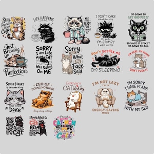 Rolig katt PNG-paket, sarkastiska designer, kattmammahumor, galna husdjur, digital nedladdning