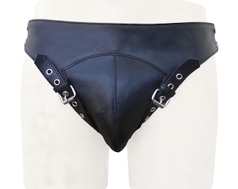 Calzoncillos/ropa interior de cuero negro con espalda descubierta - Hechos a medida