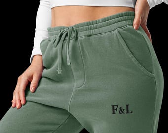 Pantalones deportivos bordados / F&L Premium Cotton / Joggers unisex de tejido grueso teñidos con pigmentos / Pantalones de felpa estilo streetwear.