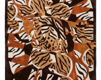 Luxury Animal Print Area Rug, Abstract Zebra Tiger Pattern Carpet, Modern Living Room Rug, Brown Beige Contemporary Floor Rug