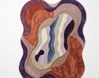 Luxury Abstract Irregular Shape Rug, Modern Organic Shape Area Rug, Handmade Designer Carpet, Contemporary Living Room Rug