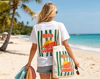 Hallo Sommer Wassermelonen Sonne T-Shirt | Sommerliche Strandvibes
