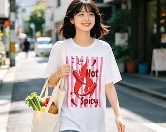 Heiß und würzig Tee | Chili Pepper Grafik, rosa Streifenhintergrund