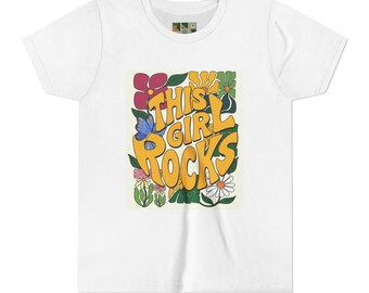 This Girl Rocks Youth Tee | Retro Floral Butterfly Design