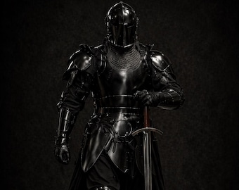 Traje de armadura completa de caballero medieval Barbuta / Casco de acero Barbuta y armadura de placas de cruzado / Disfraz de recreación LARP usable