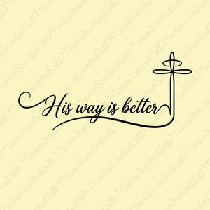 Può includere: Un grafico a linee nere su sfondo giallo pallido con il testo in corsivo His way is better. Il testo confluisce in una linea continua che forma una croce stilizzata con una forma ovale nella parte superiore, un design minimalista.