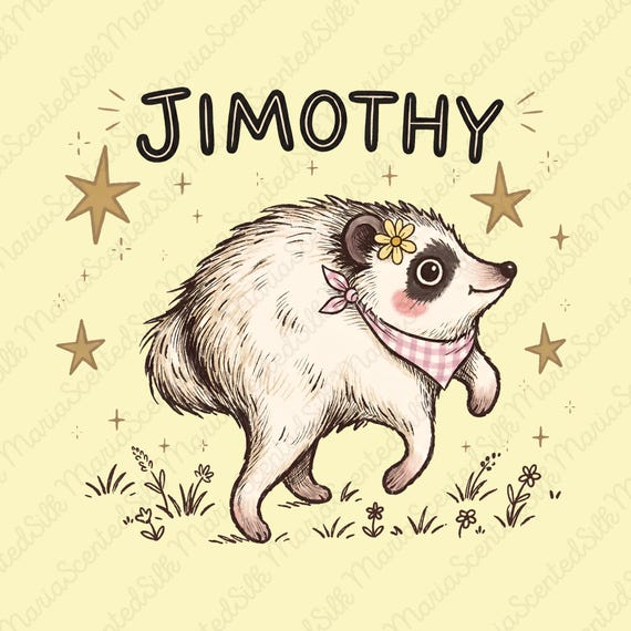 Jimothy PNG, Cute Opossum Sublimation Design, Whimsical Cottagecore Possum Flower Clipart, Vintage Animal Shirt Digital Download