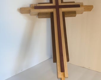 Oak, Maple, Walnut, Purple Heart Wood Cross – Clear Finish Wall Art