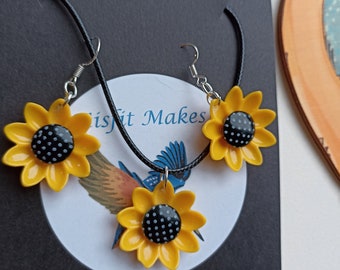 2 piece sunflower flower necklace and earring silver plated set set
