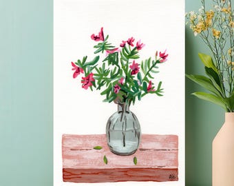La Belle Folie - Original A5 Gouache Painting, Flower Bouquet, Wall Decoration, "Flowers & Botany" Collection, Handmade Painting