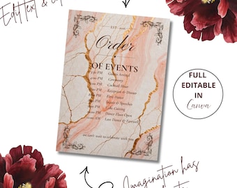 Pink Marble Rose Gold Wedding Bundle, 64 Editable Canva Templates (Digital Download)