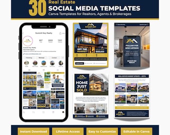Bundel sociale media-sjablonen voor onroerend goed, Instagram-berichten van makelaars, marketingkit (canva)
