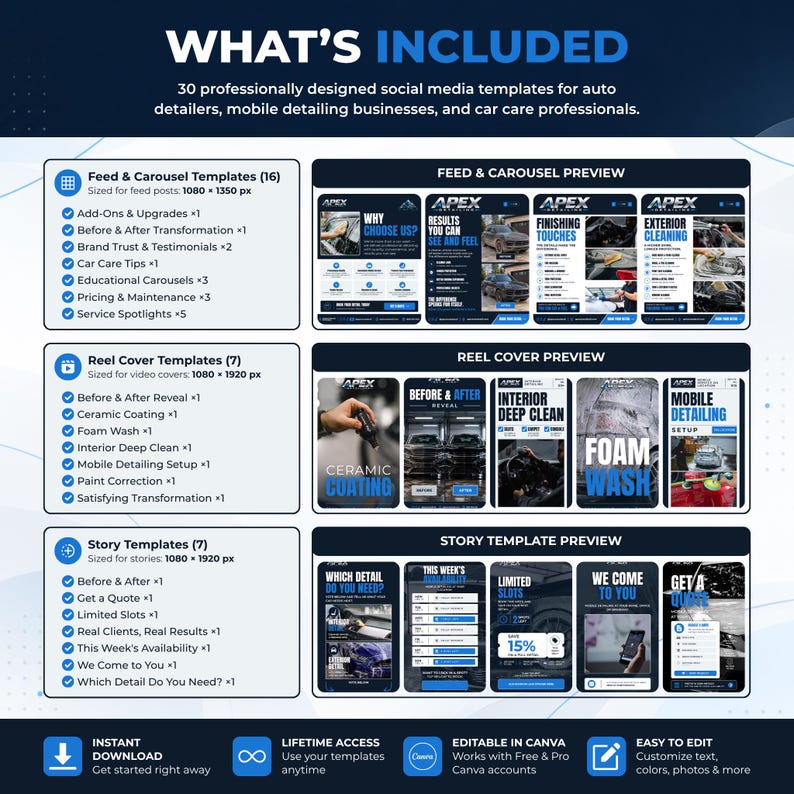 Auto Dialers Design Auto Detailing Social Media Templates, 30 Editable Canva Templates for ...