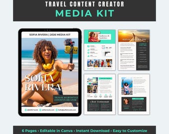 Canva-sjabloon voor reisbeïnvloeder mediakit, UGC-persmap (digitale download)