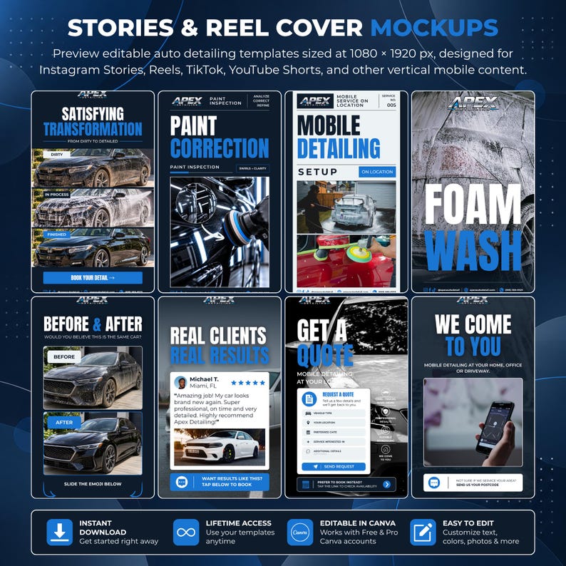 Auto Dialers Design Auto Detailing Social Media Templates, 30 Editable Canva Templates for ...