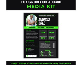 Mediakit voor fitnesscreator, canvasjabloon, persmap Performance Coach (digitale download)