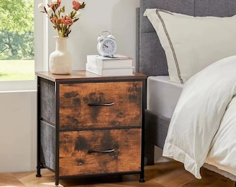 Mesita de noche con cajones, mesa auxiliar de madera de estilo industrial, armario de almacenamiento, mesa de centro para dormitorio, muebles para espacios pequeños.