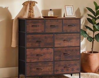 Rustic Dresser with Drawers Bedroom Storage Chest Tall Fabric Drawer Organizer Closet Cabinet Industrial Furniture
