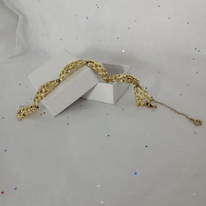 Signed Coro Script Gold‑Tone Textured Link Bracelet with Safety Chain