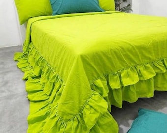 Handgefertigtes 3 Rüschen-Bettbezug-Set aus 100% Baumwolle mit 2 Kissenbezügen