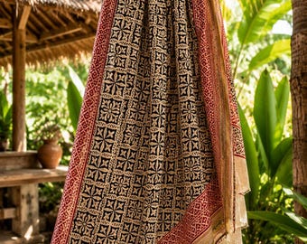 Bufanda de algodón estampada a mano / Chal estilo boho tribal / Cubrebaño étnico indio para la playa / Bufanda ligera de verano, regalo para mujer