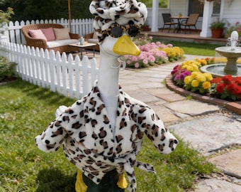 Leopard Print Bathrobe Lawn Goose Outfit | Cozy Fuzzy Costume for 23" Garden Goose Statue