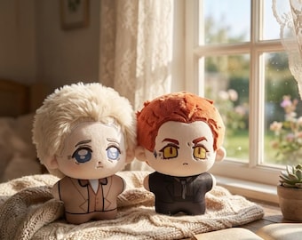 Good Omens Pendant Plush Doll Cartoon Printed Aziraphale Crowley Stuffed Toy Plusie Doll Fans Collect XMAS Present Gift