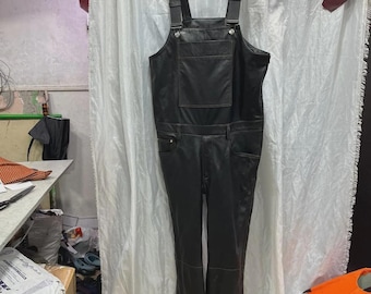 Men's Real Sheepskin Leather Dungaree Jumpsuit With Zip Closure & Pockets XL.