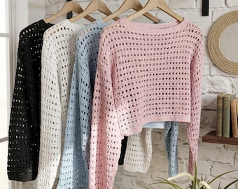 Cardigan d'été en tricot au crochet, cache-épaules de plage bohème, pull d'été, haut au crochet