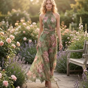 floral bridesmaid dresses etsy Maxi Dress length chiffon bridesmaid dress Las Vegas Style Prom Dresses VTG McClintock GUNNE SAX Size:Petite-12