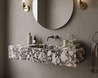 Calacatta Viola Marble Sink - Wall Mounted Luxıry Stone Basin - Bathroom Vanity