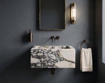 Handcrafted Calacatta Viola Marble Sink - Luxury Wall Mounted Stone Basin