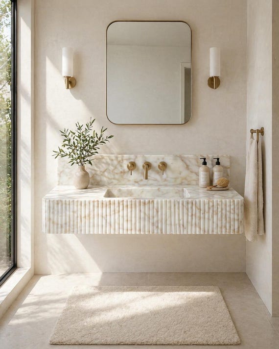 Calacatta Gold Marble Sink With Backsplash – Wall Mounted Basin