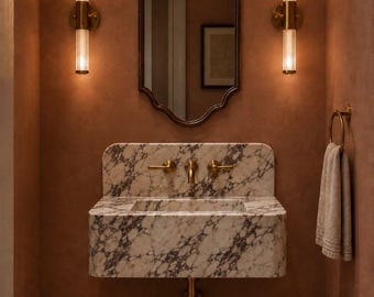 Calacatta Viola Bathroom Marble Sink and Backsplash - Wall Mounted Luxury Stone Basin