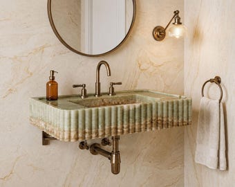 Green Onyx Bathroom Marble Sink - Modern Bathroom Vanity - Luxury Stone Basin