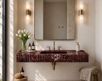 Cherry Levanto Marble Floating Sink - Luxury Wall Mounted Bathroom Basin - Custom Size