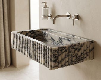Wall Mounted Calacatta Viola Marble Sink - Luxury Bathroom Basin - Custom Size