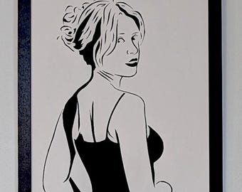 Over Her Shoulder — Paper stencil screen print, diptych, limited edition (15 ex), Black and White Female Portrait, A4, signed and numbered