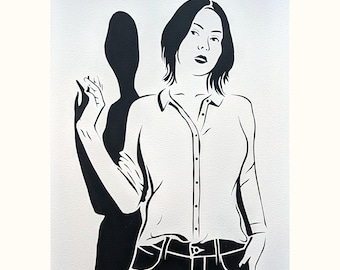 シャドウプレイ - 紙ステンシルシルクスクリーン印刷、二連作、限定版（15部）、親密なモノクロアート、A4サイズ、サイン入り、シリアルナンバー入り