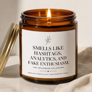 Smells Like Hashtags Analytics Fake Enthusiasm Candle, Funny Influencer Gift, Marketing Coworker Present, Unique Hand Poured Soy