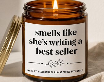 Smells Like She's Writing A Best Seller Candle, Funny Author Gift, Aspiring Writer Present, New Author, Poet, Writer's Block