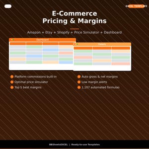 E-Commerce Margin Calculator Excel — Cost Price — Amazon Etsy Shopify — Price Simulator — Profitability Template