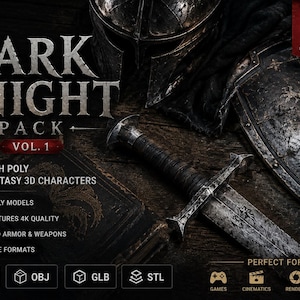 11 High-Poly Fantasy Warrior Characters, Dark Knight Pack, Game Render Models (Digital Download)