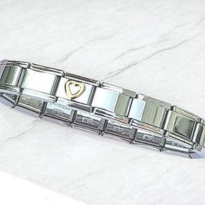 New Child Junior Silver Bracelet 15 Links With Gold Heart Charm 9mm Modular Stainless steel