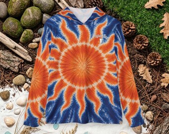 Orange Blau Weiß Sun Tie Dye Sun Hoodie | LSF 50+ Outdoor Shirt | Papa Tee Florida Bekleidung