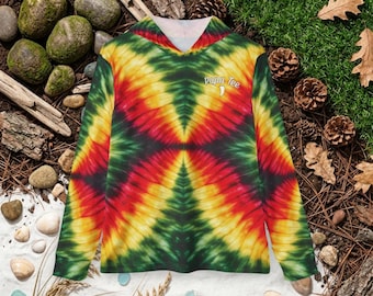 Red Green Yellow Double Fan Tie Dye Sun Hoodie | UPF 50+ Outdoor Shirt | Papa Tee Florida Apparel