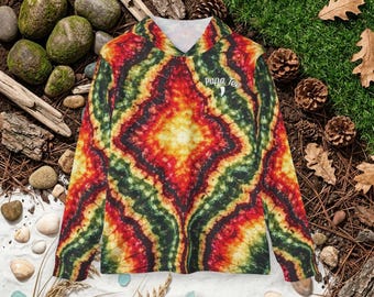 Red Green Yellow Geode Tie Dye Sun Hoodie | UPF 50+ Outdoor Shirt | Papa Tee Florida Apparel