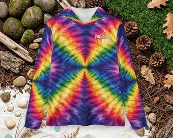 Sudadera con capucha Rainbow Double Fan Tie Dye Sun / Camiseta para exteriores UPF 50+ / Papa Tee Florida Apparel